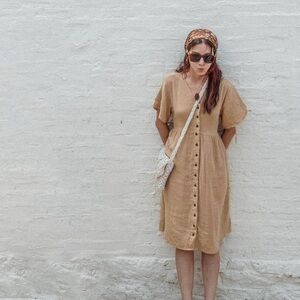 Soft Tan Button-Down Bamboo Cotton Dress